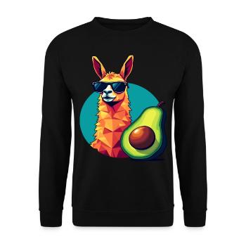 Cooles Lama und Avocado – lustiger Retro-Vibe - Unisex Pullover - Schwarz - Vorne - Alina (178cm) & Michal (187cm)