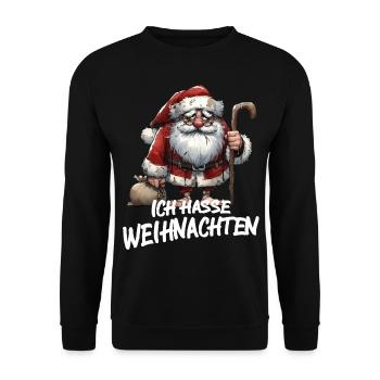 Weihnachtsmann Santa Ich hasse Weihnachtsmuffel - Unisex Pullover - Schwarz - Vorne - Alina (178cm) & Michal (187cm)