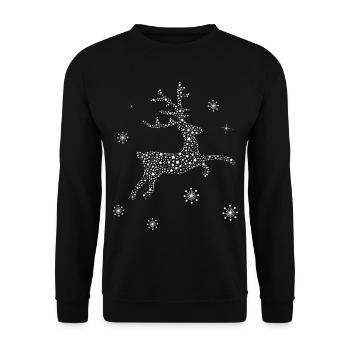 Hirsch Rentier Sterne Schneeflocken Weihnachten - Unisex Pullover - Schwarz - Vorne - Alina (178cm) & Michal (187cm)