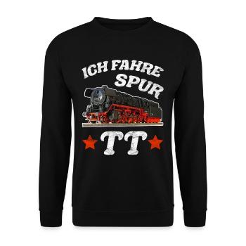 Modelleisenbahn Spurweite TT I 1:120 Modellbahn - Unisex Pullover - Schwarz - Vorne - Alina (178cm) & Michal (187cm)