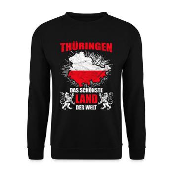 Thüringen Schönstes Land Der Welt Lustiger Spruch - Unisex Pullover - Schwarz - Vorne - Alina (178cm) & Michal (187cm)