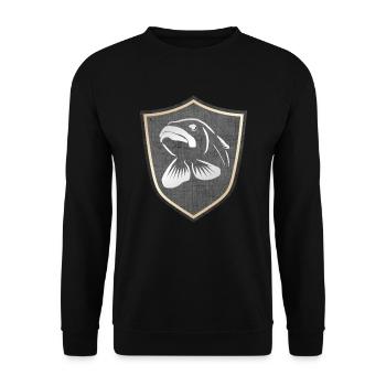 Hecht - Hechtangeln Wappen - Unisex Pullover - Schwarz - Vorne - Alina (178cm) & Michal (187cm)