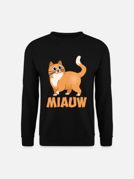 Meow ja iloinen rasvainen oranssi kissa. - Unisex svetaripaita - musta