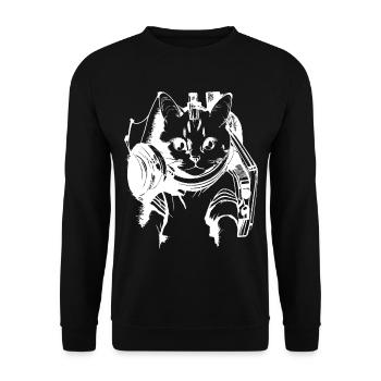 Katzen DJ Artwork Weiß - Unisex Pullover - Schwarz - Vorne - Alina (178cm) & Michal (187cm)