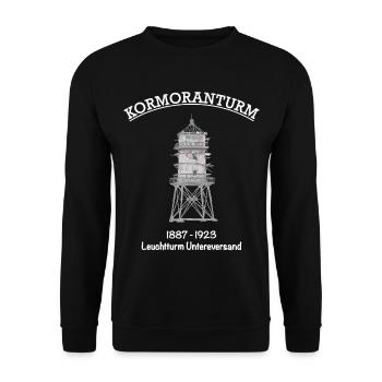 Kormoranturm, Nordsee, Leuchtturm Untereversand - Unisex Pullover - Schwarz - Vorne - Alina (178cm) & Michal (187cm)