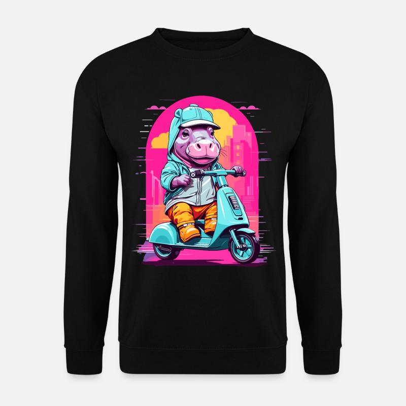 Nilpferd auf Roller - Unisex Pullover - Schwarz