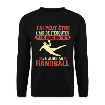 dans ma tête je joue au handball cadeau handball - Sweat-shirt Unisexe - noir - Devant - Alina (178cm) & Michal (187cm)