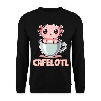 Kawaii Axolotl im Kaffeebecher - Süßes Tier - Unisex Pullover - Schwarz - Vorne - Alina (178cm) & Michal (187cm)