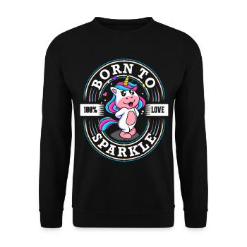 Geboren zu Funkeln - Süsses Einhorn - Glitzer - Unisex Pullover - Schwarz - Vorne - Alina (178cm) & Michal (187cm)