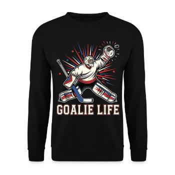 Humor Hockey Spieler Torwart Hockey - Unisex Pullover - Schwarz - Vorne - Alina (178cm) & Michal (187cm)
