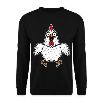 Huhn Henne Hahn Gockel Geflügel Hühner verrückt  - Unisex Pullover - Schwarz - Vorne - Alina (178cm) & Michal (187cm)