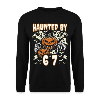 Haunted By 67 Six Seven Meme Gen Alpha Basketball - Unisex Sweatshirt - black - Front - Alina (178cm) & Michal (187cm)