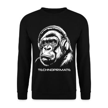 Techno Primate Kopfhörer Ape Art #3 Weiß - Unisex Pullover - Schwarz - Vorne - Alina (178cm) & Michal (187cm)