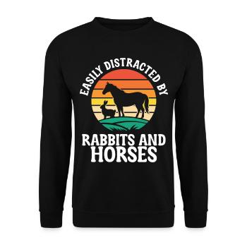 Kaninchen und Pferde Reiten - Unisex Pullover - Schwarz - Vorne - Alina (178cm) & Michal (187cm)