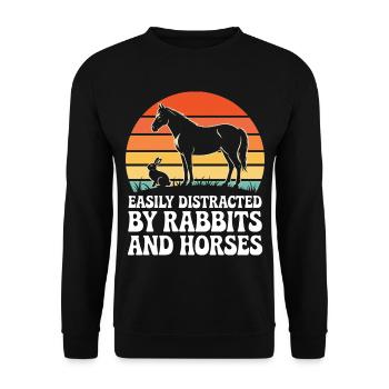 Kaninchen und Pferde Reiten - Unisex Pullover - Schwarz - Vorne - Alina (178cm) & Michal (187cm)