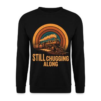 Retro Steam Train Locomotive Railfan - Unisex Sweatshirt - black - Front - Alina (178cm) & Michal (187cm)