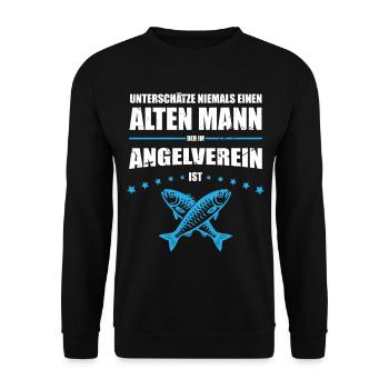 Alter Mann - Angelverein Geschenk für Angler Retro - Unisex Pullover - Schwarz - Vorne - Alina (178cm) & Michal (187cm)