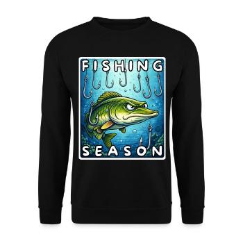 Fishing Season Lustiger Hecht Angel Shirt, Sticker - Unisex Pullover - Schwarz - Vorne - Alina (178cm) & Michal (187cm)