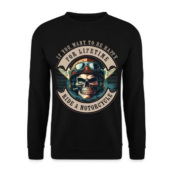 If you want to be Happy - Ride a Motocycle - Unisex Pullover - Schwarz - Vorne - Alina (178cm) & Michal (187cm)