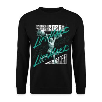 Homme en musculation, version rose violet clair - Sweat-shirt Unisexe - noir - Devant - Alina (178cm) & Michal (187cm)