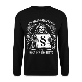 Der Brutto Sensenmann. Steuern Humor - Unisex Pullover - Schwarz - Vorne - Alina (178cm) & Michal (187cm)