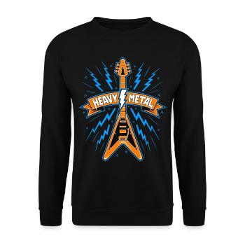 Heavy Metal Banner mit Gitarre - Unisex Pullover - Schwarz - Vorne - Alina (178cm) & Michal (187cm)