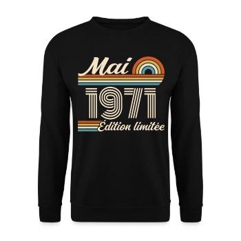 Cadeau Anniversaire 55 ans - Né mai 1971 - Sweat-shirt Unisexe - noir - Devant - Alina (178cm) & Michal (187cm)