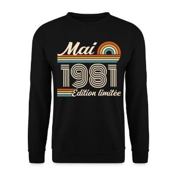 Cadeau Anniversaire 45 ans - Né mai 1981 - Sweat-shirt Unisexe - noir - Devant - Alina (178cm) & Michal (187cm)