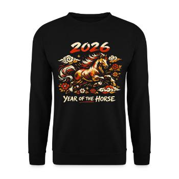 Année du Cheval 2026 - Nouvel An Chinois Vintage - Sweat-shirt Unisexe - noir - Devant - Alina (178cm) & Michal (187cm)