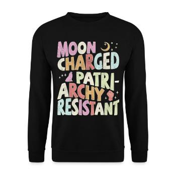 Chargé de lune, résistant au patriarcat - pastel - Sweat-shirt Unisexe - noir - Devant - Alina (178cm) & Michal (187cm)
