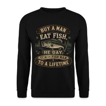 Buy A Man Eat Fish | Vintage Peach Humor - Unisex Sweatshirt - black - Front - Alina (178cm) & Michal (187cm)