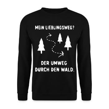 Waldweg Umweg Illustration - Unisex Pullover - Schwarz - Vorne - Alina (178cm) & Michal (187cm)