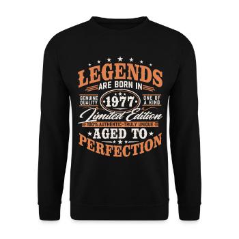1977 Jahrgang geboren Legenden Vintage Geburtstag - Unisex Pullover - Schwarz - Vorne - Alina (178cm) & Michal (187cm)
