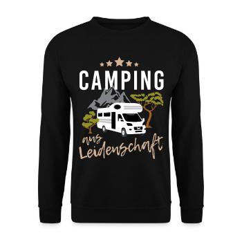 Camping aus Leidenschaft mit Wohnwagen in Natur - Unisex Pullover - Schwarz - Vorne - Alina (178cm) & Michal (187cm)
