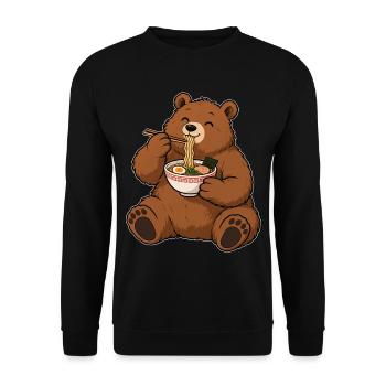 Bär liebt Ramen – Nudeln & Genuss - Unisex Pullover - Schwarz - Vorne - Alina (178cm) & Michal (187cm)