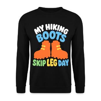 Wandern – My Hiking Boots Skip Leg Day - Unisex Pullover - Schwarz - Vorne - Alina (178cm) & Michal (187cm)