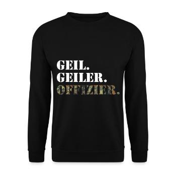 Geil. Geiler. Offizier. Bundeswehr Soldat - Unisex Pullover - Schwarz - Vorne - Alina (178cm) & Michal (187cm)