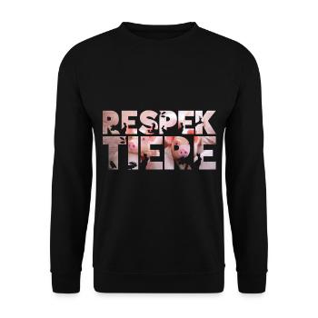 Respekt Tiere Schwein Schweinchen Vegan Tierschutz - Unisex Pullover - Schwarz - Vorne - Alina (178cm) & Michal (187cm)