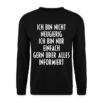 Neugierig Info Sprüche Geschenk Geschenkidee - Unisex Pullover - Schwarz - Vorne - Alina (178cm) & Michal (187cm)