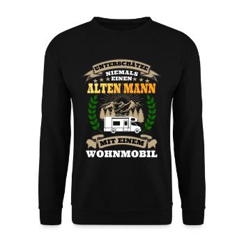 Unterschätze nie einen Alten Mann mit Wohnmobil - Unisex Pullover - Schwarz - Vorne - Alina (178cm) & Michal (187cm)