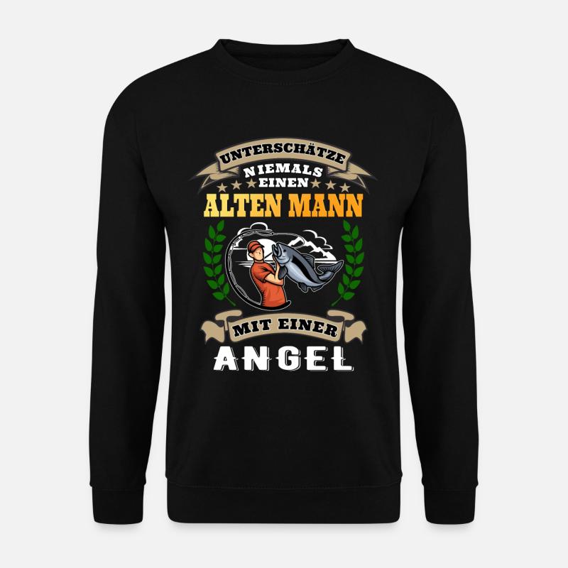 Unterschätze niemals einen alten Mann mit Angel - Unisex Pullover - Schwarz
