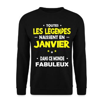 Les légendes naissent en janvier - Sweat-shirt Unisexe - noir - Devant - Alina (178cm) & Michal (187cm)