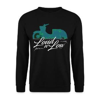 LOUD N LOW - Simson Schwalbe KR51 DDR DesignArt - - Unisex Pullover - Schwarz - Vorne - Alina (178cm) & Michal (187cm)