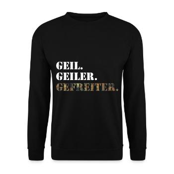 Geil. Geiler. Gefreiter. Bundeswehr Soldat - Unisex Pullover - Schwarz - Vorne - Alina (178cm) & Michal (187cm)