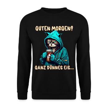 Guten morgen katze - Unisex Pullover - Schwarz - Vorne - Alina (178cm) & Michal (187cm)