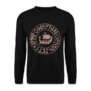 Spirit Ship Vikings Futhark Runes Mythology - Unisex Sweatshirt - black - Front - Alina (178cm) & Michal (187cm)