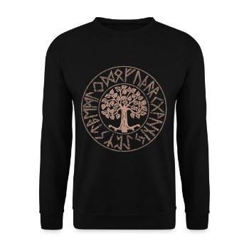 Yggdrasil Baum des Lebens Futhark Runen Wikinger - Unisex Pullover - Schwarz - Vorne - Alina (178cm) & Michal (187cm)
