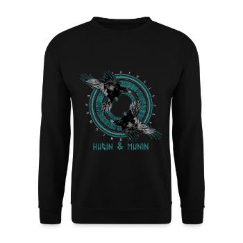 Hugin und Munin Raben Odin Nordische Mythologie - Unisex Pullover - Schwarz - Vorne - Alina (178cm) & Michal (187cm)