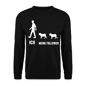 ich meine follower mops Möpse Mopsbesitzer - Unisex Pullover - Schwarz - Vorne - Alina (178cm) & Michal (187cm)