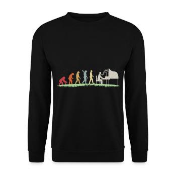 Evolution von Klavierspieler Pianospieler - Unisex Pullover - Schwarz - Vorne - Alina (178cm) & Michal (187cm)